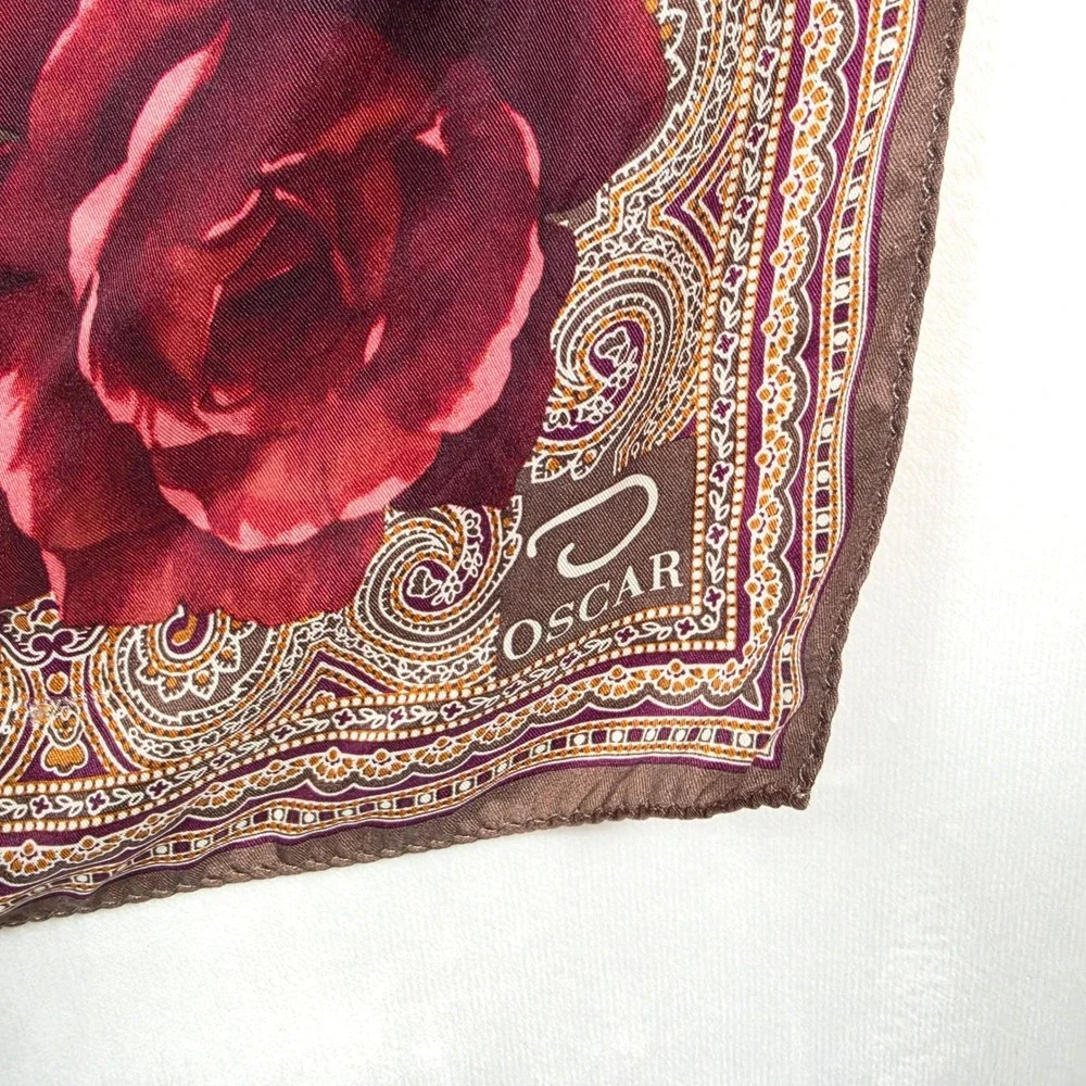 Oscar Scarf Womens 34x34 Brown Red Rose Floral Paisley Romantic Cottagecore